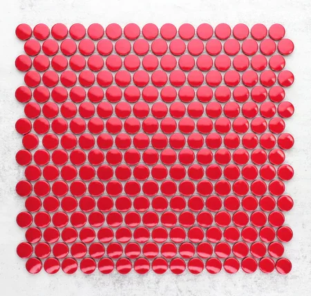 Red Gloss Penny Round Mosaic Tiles