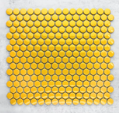 Yellow Gloss Penny Round Mosaic Tiles