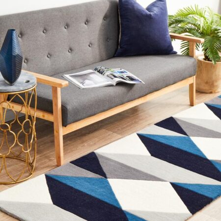 Rug Culture Digital Designer Wool Blue Grey White Runner Rug