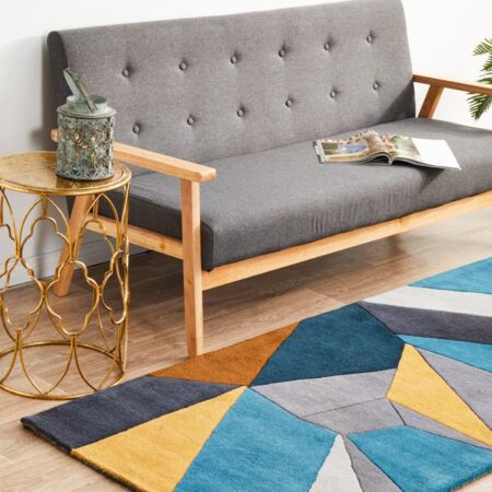 Rug Culture Laura Designer Wool Blue Yellow Grey Runner Rug