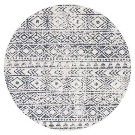 Rug Culture Ismail White Blue Rustic Round Rug