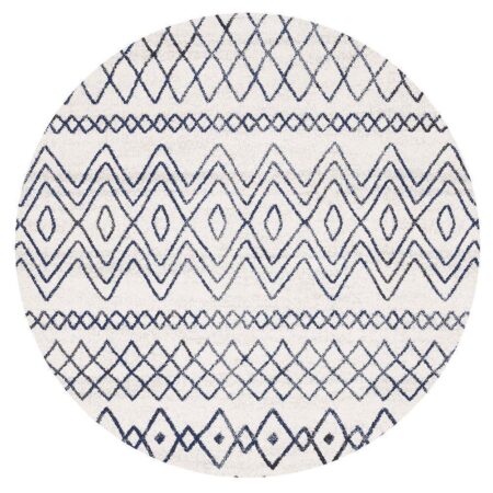 Rug Culture Nadia White Blue Rustic Tribal Round Rug