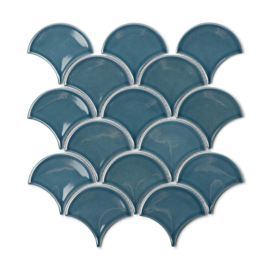 Slate Blue Gloss Fish Scale Mosaic Tiles The Flooring Guys