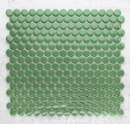 Apple Green Gloss Penny Round Mosaic Tiles
