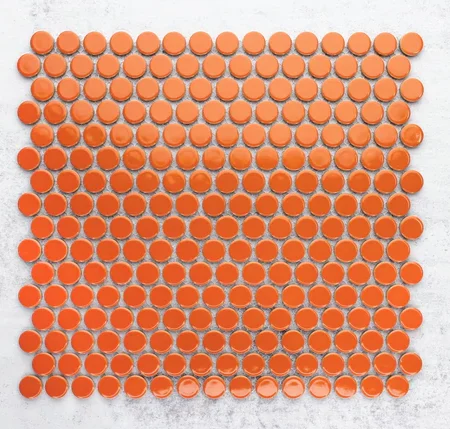 Orange Gloss Penny Round Mosaic Tiles