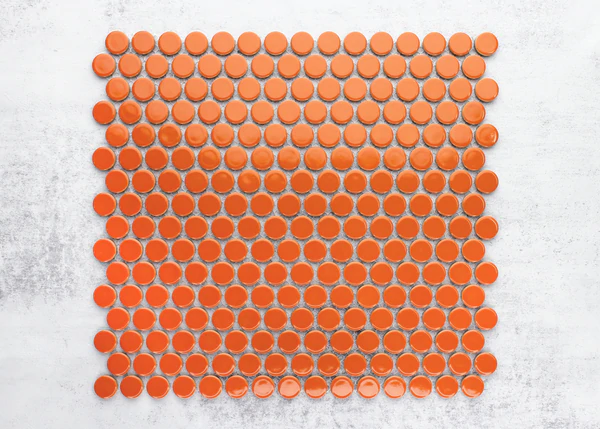 Orange Gloss Penny Round Mosaic Tiles