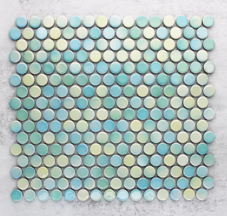 Aqua Mix Gloss Penny Round Mosaic Tiles