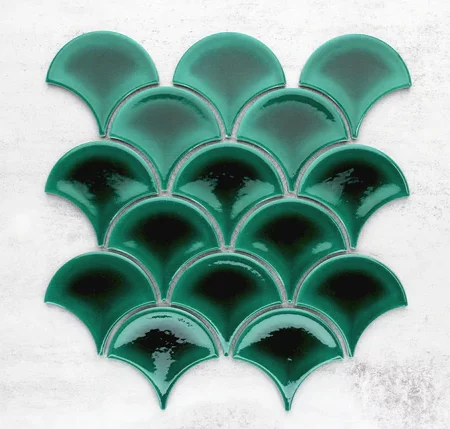 Reef Green Gloss Fish Scale Mosaic Tiles