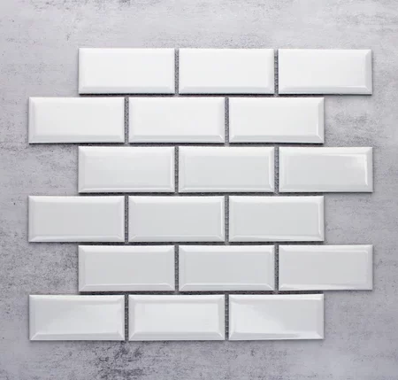 White Gloss Bevelled Edge Biscuit Mosaic Tiles