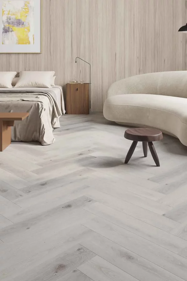 Riverhill Elegant Snow Grey Hybrid Herringbone Flooring