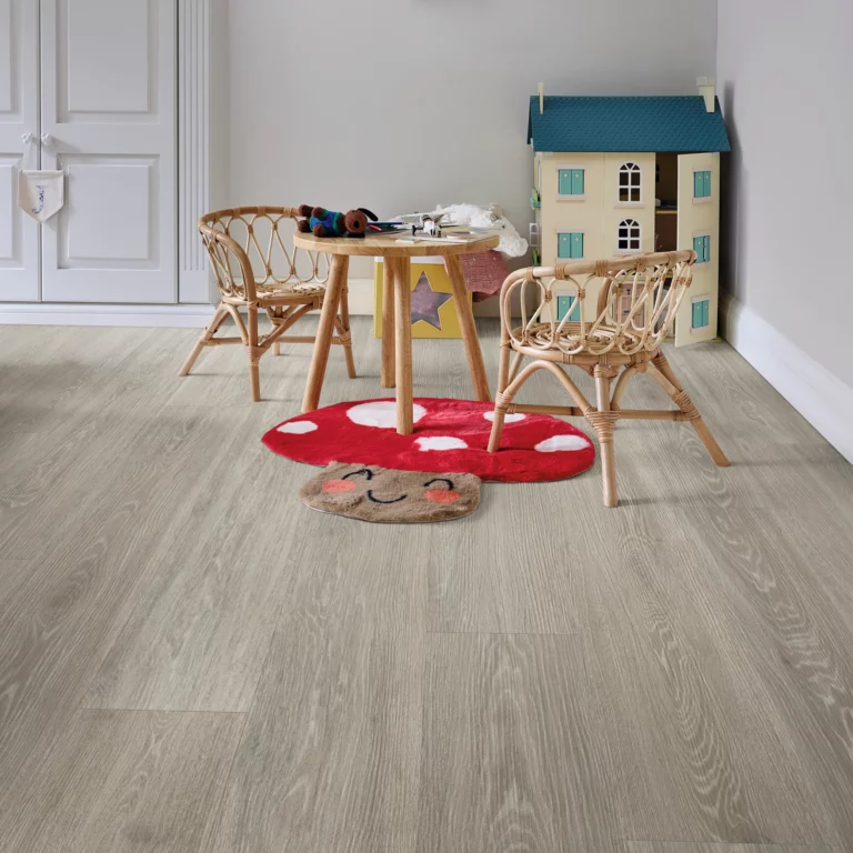 Grey Loire Oak hybrid flooring in a styled Australian bedroom