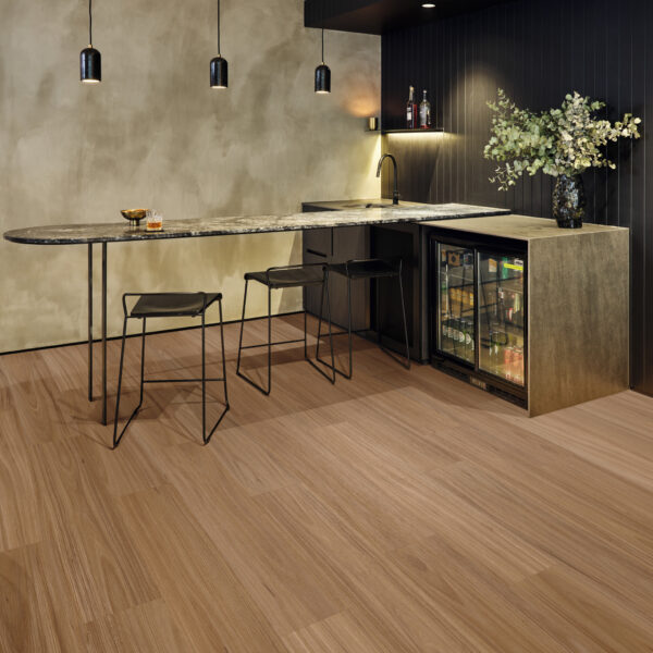 Karndean Korlok Refined Fiddleback Blackbutt flooring in a room setting