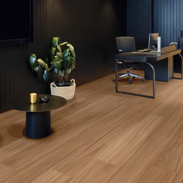 Karndean Korlok Refined Fiddleback Blackbutt flooring in a room setting