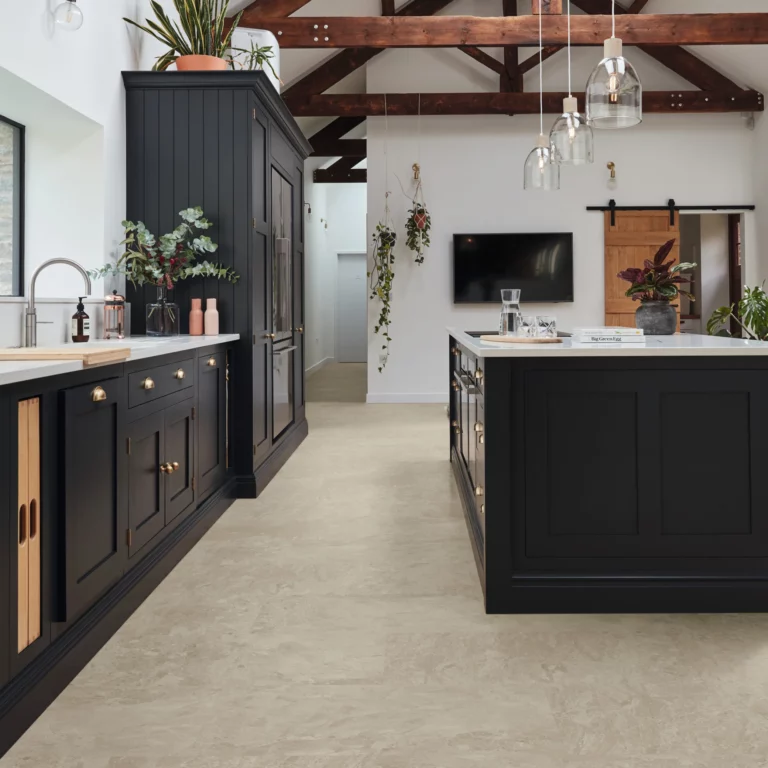 Tortora Breccia Marble RKT3018 stone-look hybrid flooring in a modern kitchen