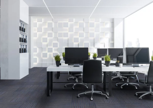 NFD Arizona Charcoal carpet tiles in a modular grid layout