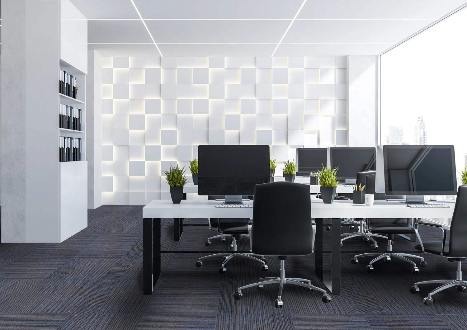 NFD Arizona Charcoal carpet tiles in a modular grid layout