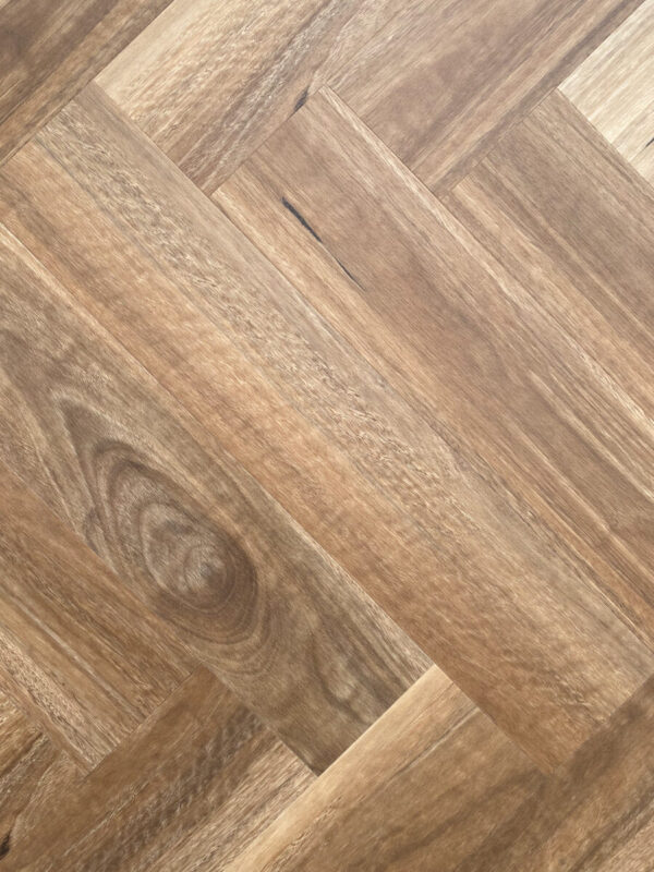 HTT Obsidian Herringbone Spotted Gum Hybrid Flooring