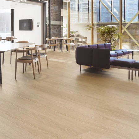 Aqua Stone 8.5 Shore hybrid flooring in a pet-friendly living room