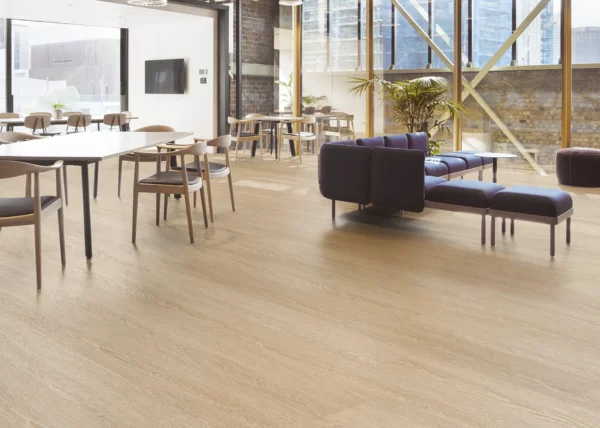 Aqua Stone 8.5 Shore hybrid flooring in a pet-friendly living room