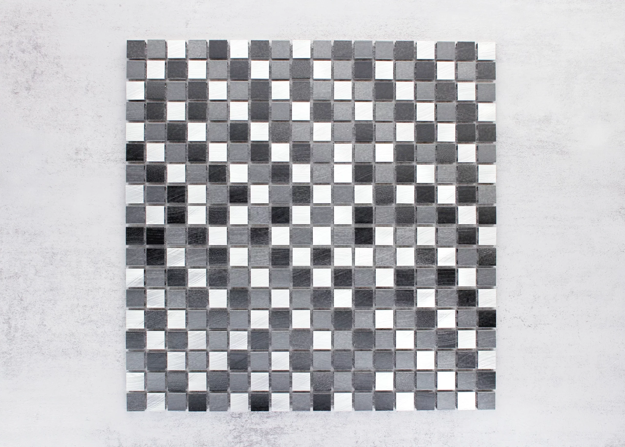 Mixed aluminium square mosaic tiles