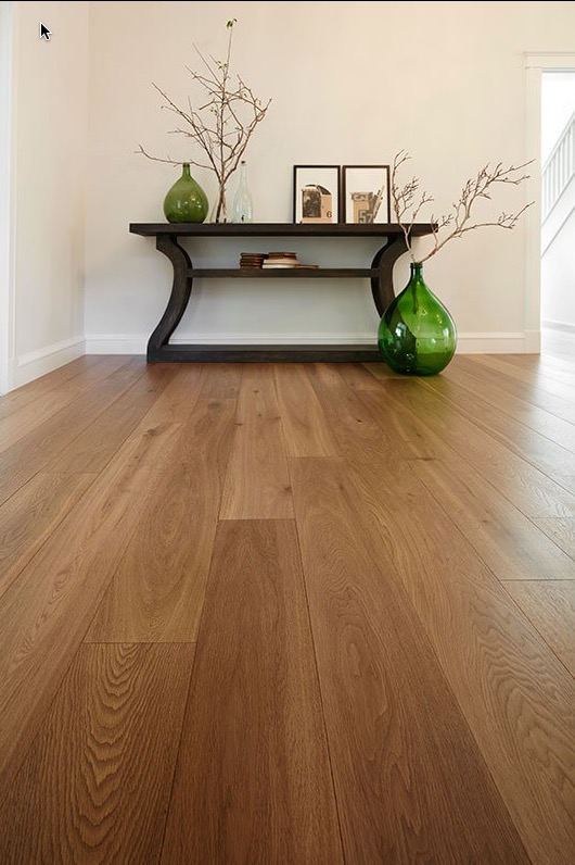 Prestige Oak Latte engineered flooring in a room setting