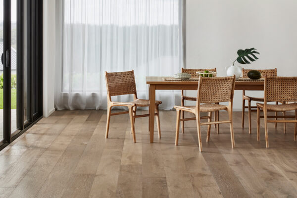 Prestige Oak Grey Mist engineered flooring in a room setting