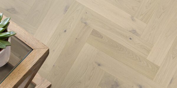 Godfrey Hirst Corsica Herringbone Coastal Oak pale cream oak engineered timber flooring