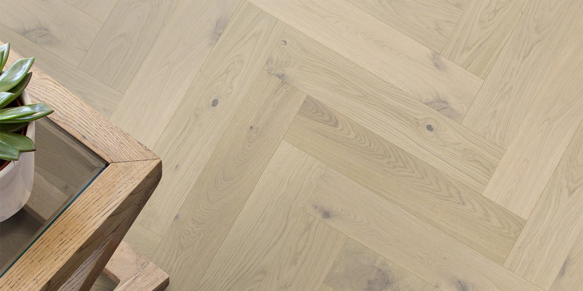 Godfrey Hirst Corsica Herringbone Coastal Oak pale cream oak engineered timber flooring