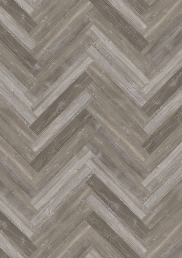 ArtiFloor Premium Herringbone Grey River Pine 4.5mm vinyl flooring laid in a herringbone pattern