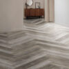 ArtiFloor Premium Herringbone Grey River Pine vinyl flooring installed in a hallway