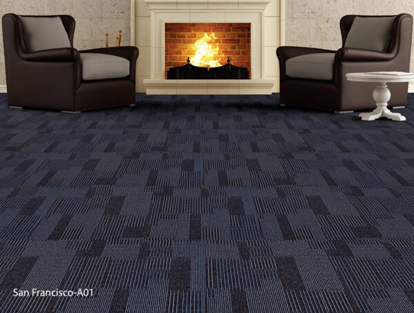Artistic San Francisco A01 charcoal with a fine stripe carpet tiles - installed