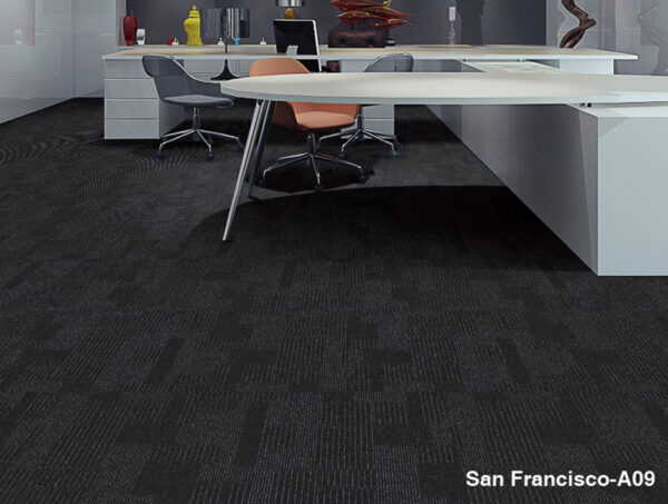 Artistic San Francisco A09 near-black charcoal carpet tiles - installed