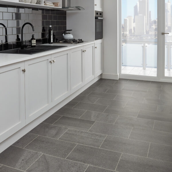 Karndean Knight Tile Rigid Core Honed Charcoal Slate flooring in a room setting