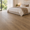 Illustrative bedroom showing BestBuys Neutral Oak 8mm hybrid flooring