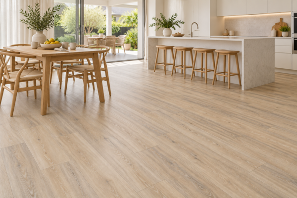 Illustrative kitchen showing BestBuys Driftwood 8mm hybrid flooring