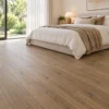 Illustrative bedroom showing BestBuys Neutral Oak 8mm hybrid flooring