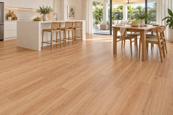 Illustrative kitchen showing BestBuys Coastal Blackbutt 8mm hybrid flooring